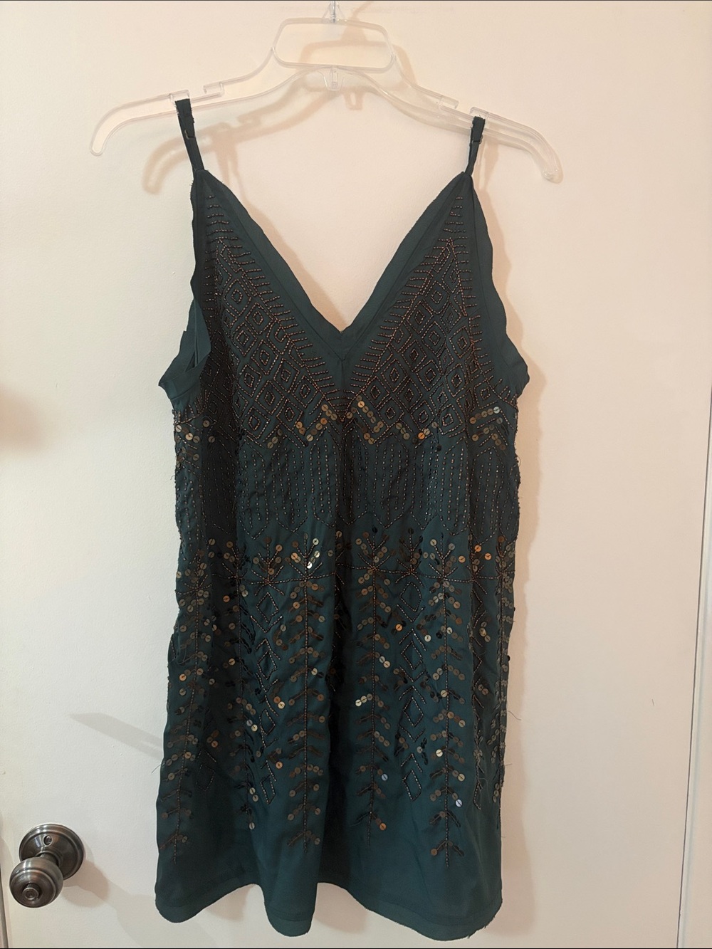 Women's Free People Green Embellished V-Neck Slip Dress